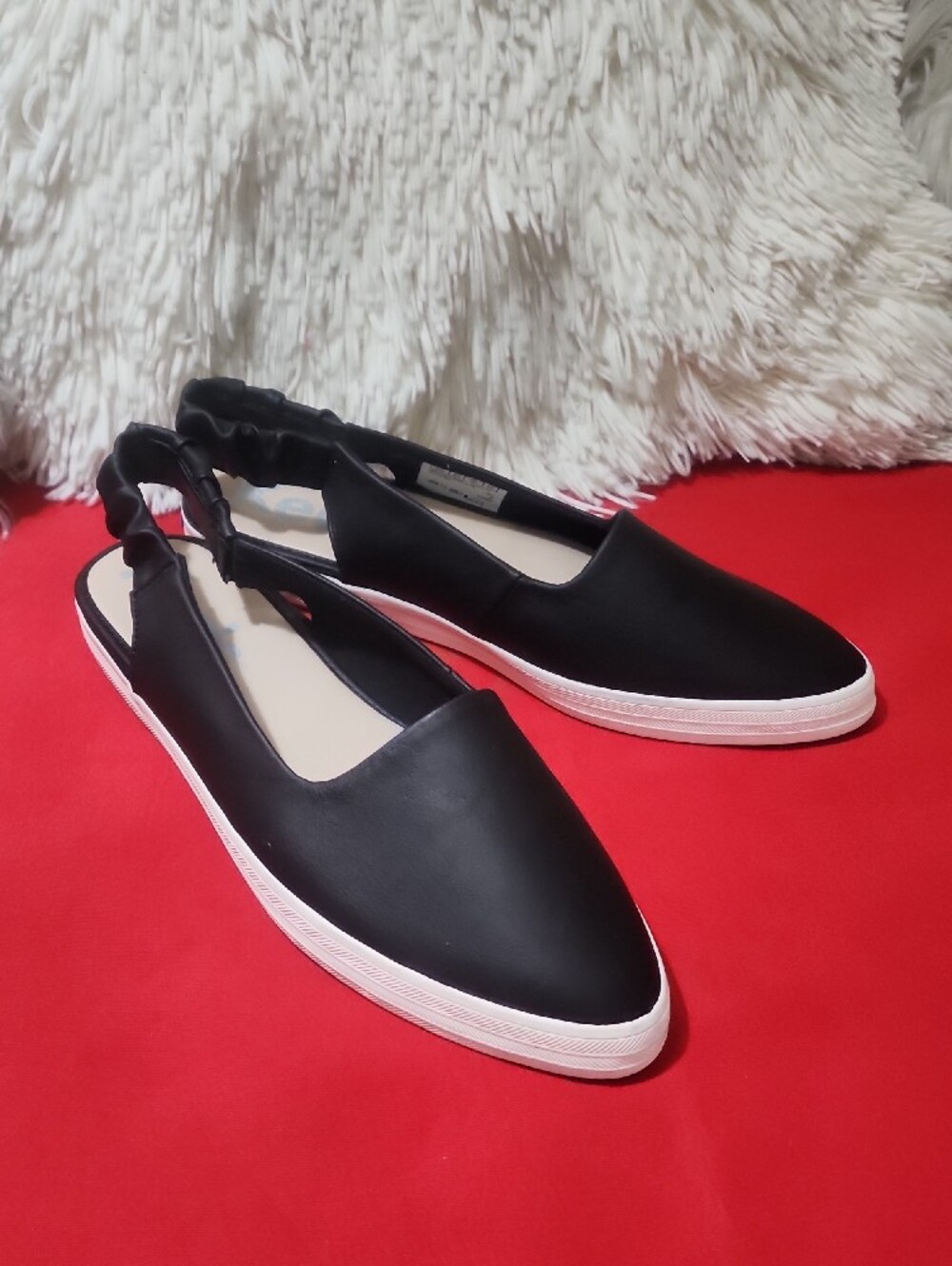 Keds Point Black Slip-On Slingback Flats with White Sole - Picture 3 of 11